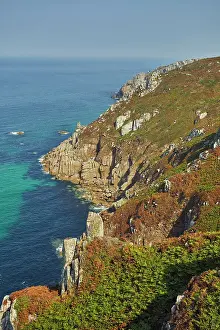 The wild and rugged granite cliffs of Cornwall's Atlantic coast in summer, near Pendeen, in the far west of Cornwall, England, United Kingdom, Europe