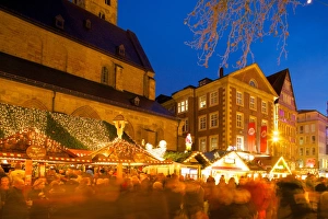 Christmas Lights Prints: Willy Brandt Platz and Christmas Market, Dortmund, North Rhine-Westphalia, Germany, Europe