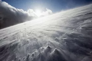Wind blowing over snow covered Mount Fuji, Shizuoka Prefecture, Japan, Asia