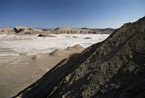 Wind sculpted rock formations and salt deposits of the Valley of the Moon