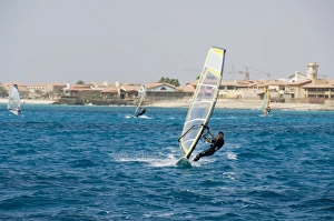 Wind surfing at Santa Maria on the island of Sal (Salt), Cape Verde Islands, Africa