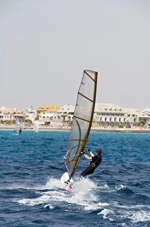 Wind surfing at Santa Maria on the island of Sal (Salt), Cape Verde Islands, Africa