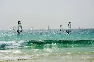 Cape Verde Prints: Wind surfing at Santa Maria on the island of Sal (Salt), Cape Verde Islands, Africa