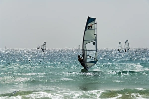 Wind surfing at Santa Maria on the island of Sal (Salt), Cape Verde Islands