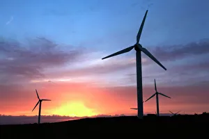 Day Break Prints: Wind turbines on Bodmin Moor, near Bodmin, Cornwall, England, United Kingdom, Europe