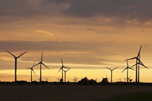 Electricity Prints: Wind turbines at sunset, Fehmarn, Baltic Sea, Schleswig Holstein, Germany, Europe