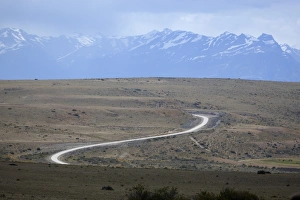 El Calafate Prints: Winding desert road and Andes mountains, El Calafate, Parque Nacional Los Glaciares