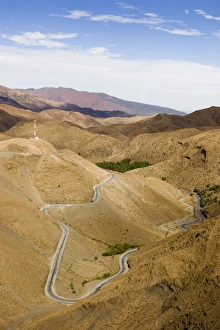 Curving Prints: Winding road to the Tizi N Tichka pass, Atlas mountains, Morocco, North Africa