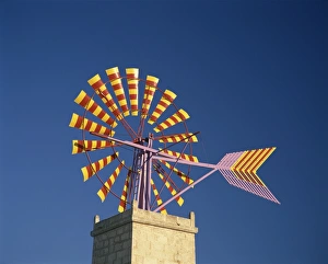 Vibrant Colour Prints: Windmill with sails in the colours of the Mallorcan flag