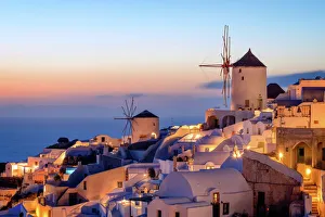 Santorini Gallery: Windmill and traditional houses, Oia, Santorini (Thira), Cyclades Islands, Greek Islands