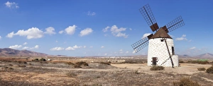 Wind Powered Building Prints: Windmill, Valles de Ortega, Fuerteventura, Canary Islands, Spain, Atlantic, Europe