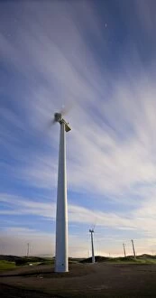 Windmills at dawn in Te Apiti Wind Farm