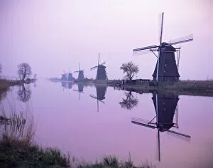 Mill Collection: Windmills in early morning mist