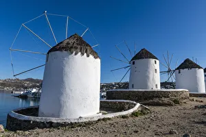 White Washed Prints: The Windmills (Kato Milli), Horta, Mykonos, Cyclades, Greek Islands, Greece, Europe