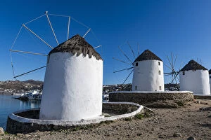 Traditionally Greek Gallery: The Windmills (Kato Milli), Horta, Mykonos, Cyclades, Greek Islands, Greece, Europe