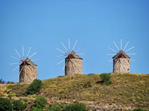Windmills Prints: Windmills of Patmos Chora, Patmos Island, Dodecanese, Greek Islands, Greece, Europe