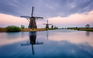 The Netherlands Prints: Windmills and reflections, Kinderdijk, UNESCO World Heritage Site, The Netherlands
