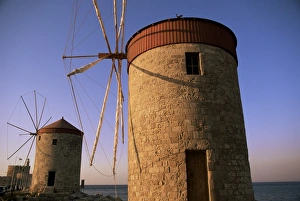 Rhode Prints: Windmills, Rhodes Harbour
