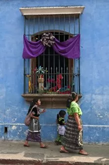 Images Dated 29th March 2009: Window adorned for Holy Week Procession, Antigua, Guatemala, Central America