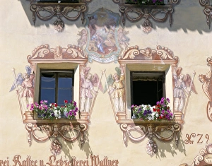 Window Boxes Prints: Window boxes and painted walls, St. Wolfgang, Austria, Europe