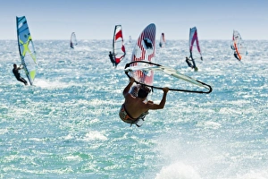 Young Man Prints: Windsurfer, jump, Bolonia, near Tarifa, Andalucia, Spain, Europe