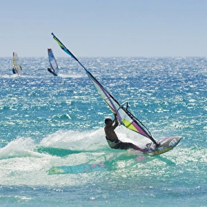 Three Objects Prints: Windsurfer riding wave, Bonlonia, near Tarifa, Costa de la Luz, Andalucia, Spain, Europe