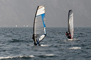 Wind Surfer Prints: Windsurfers at Torbole del Garda, Lake Garda, Trentino-Alto Adige, Italian Lakes