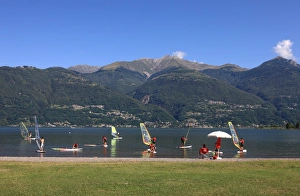 Lombardia Prints: Windsurfing School, Colico, Lake Como, Lombardy, Italian Lakes, Italy, Europe