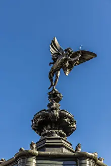Close Up View Prints: The winged statue of Anteros (known as Eros) on Piccadilly Circus in London, England