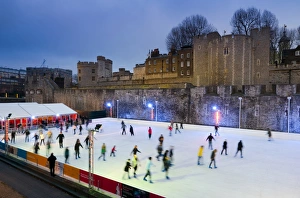 Ice Skating Prints: Winter ice skating, Tower of London, London, England, United Kingdom, Europe