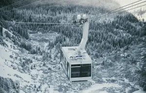 Slopes Prints: Winter landscape with cable car in Kasprowy Wierch area of Tatra mountains in Poland during snowy conditions