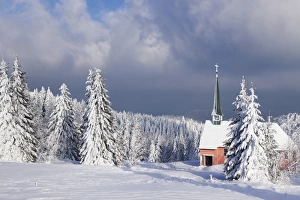 Black Forest Prints: Winter landscape with church, Kandel Mountain, Black Forest, Baden-Wurttemberg, Germany