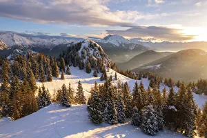 Winter season in Orobie Alps during sunrise, Presolana peak in Bergamo province, Lombardy district, Italy, Europe