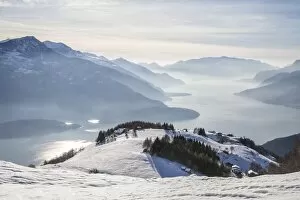 Winter view of Lake Como, Vercana mountains, High Lario, Lombardy, Italy, Europe