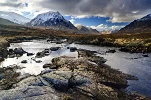 Images Dated 9th February 2010: Winter view over River Etive towards snow-capped mountains, Rannoch Moor