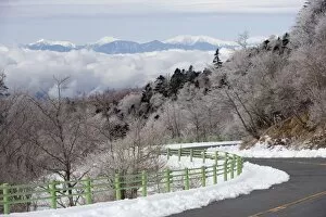 A winter winding road looking out to the Southern Alps, Shizuoka Prefecture, Japan, Asia