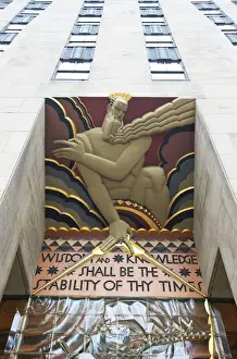 Front Prints: Wisdom by Lee Lawrie, part of the artwork that decorates the facade of the Rockefeller Center
