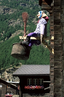 Folk Lore Prints: Witch hanging outside village house