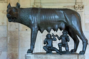 Close Up View Gallery: She Wolf sculpture dating from the 5th century BC, Romulus and Remus probably added later