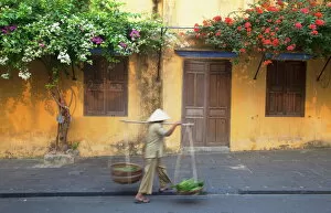 Southeast Asian Gallery: Woman carrying vegetables in street, Hoi An, UNESCO World Heritage Site, Quang Nam, Vietnam