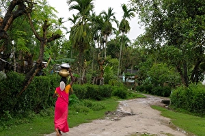 Bare Foot Prints: Woman carrying water, Assam, India, Asia