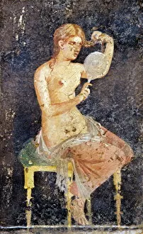 Images Dated 28th April 2010: Woman combing her hair in mirror, Villa Ariadne, Pompeii, UNESCO World Heritage Site