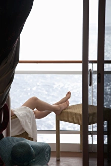 Bare Foot Prints: Woman on a cruise ship, Nassau, Bahamas, West Indies, Caribbean, Central America