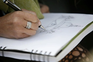 Artist Prints: Woman drawing St. Peters Basilica, Rome, Lazio, Italy, Europe