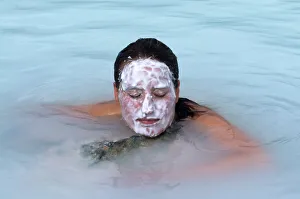 Images Dated 14th June 2009: Woman enjoying the healing water of the blue lagoon, Reykjavik, Iceland, Polar Regions