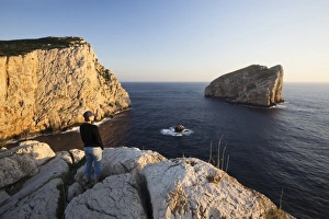 Images Dated 28th May 2009: Woman enjoying the sunset, Capo Caccia, Province Nurra, Sardinia, Italy, Mediterranean, Europe