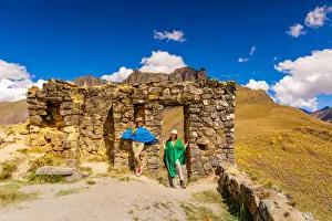 Mid Adult Woman Prints: Woman exploring Inti Punku (Sun Gate), Cusco, Peru, South America