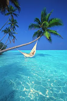 Leisure Activity Prints: Woman in hammock, Maldives, Indian Ocean, Asia