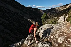 Aragon Prints: Woman hiking in the Mascun Gorge, one of Europes most popular canyoning destinations