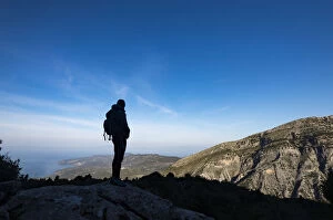 Contemplating Gallery: A woman hiking in the Taygetos Mountains on the Mani Peninsula in the Peloponnese